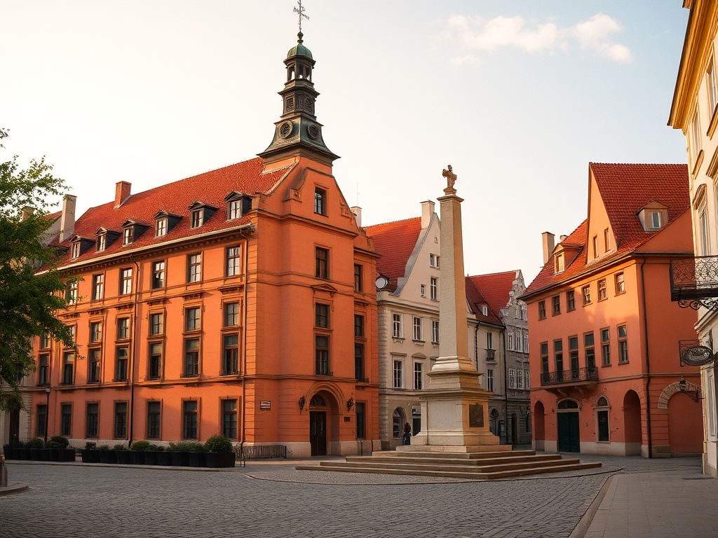 Mysłowice widok na centrum miasta z budynkami mieszkalnymi i infrastrukturą z początku XXI wieku