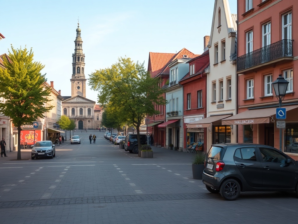 Ilustracja przedstawiająca Mysłowice z elementami letniego wypoczynku nad wodą i symbolizującymi przerwy w dostawie prądu